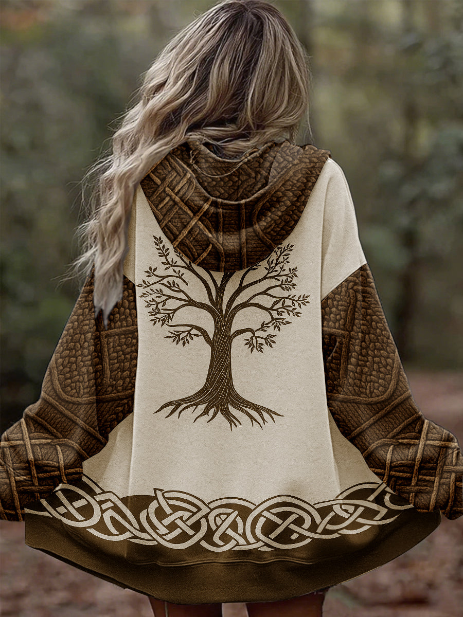 Women's Vintage Tree of Life Celtic Thick Stitching Comfortable Knitted Hooded Cardigan