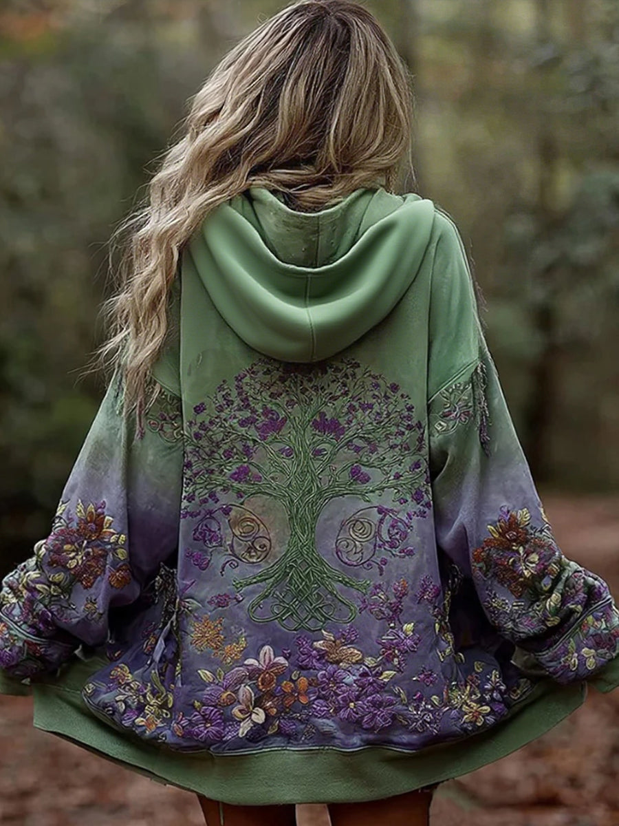 Women's Viking Tree Of Life Cozy Warm Zip-up Cardigan