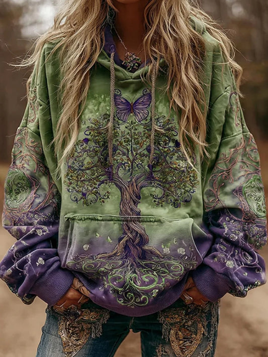 Women's Viking Tree Of Life Gradient Print Casual Hoodie