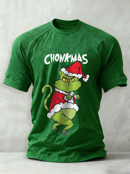 Men's Funny Christmas Grinch Cat Print Casual Tee