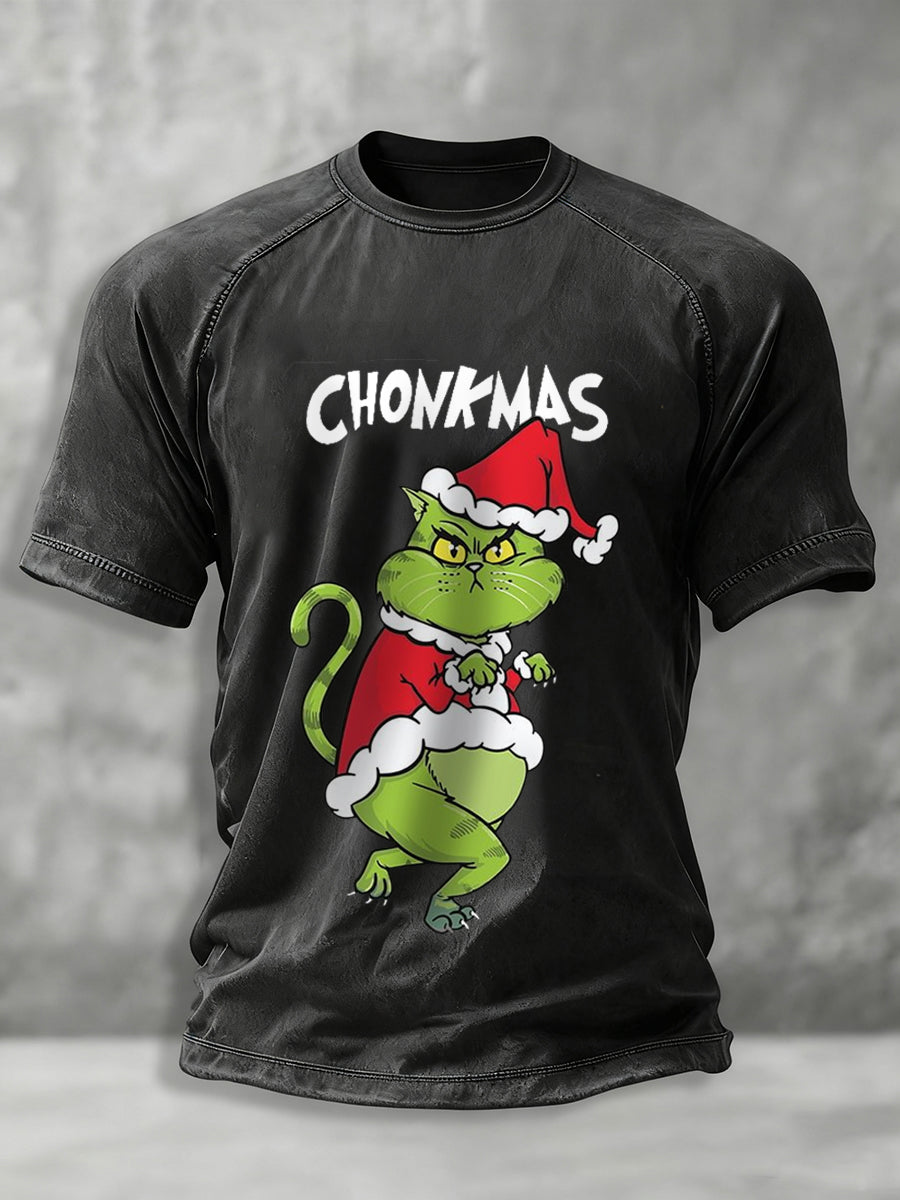 Men's Funny Christmas Grinch Cat Print Casual Tee
