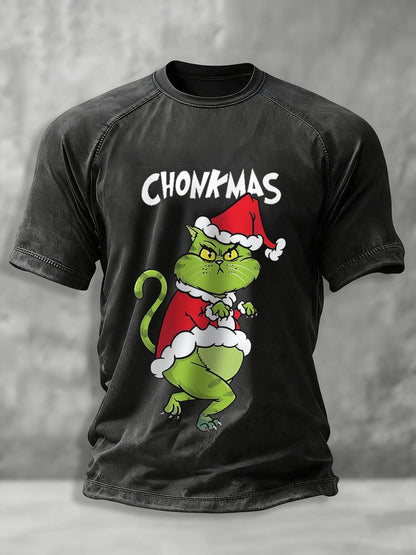 Men's Funny Christmas Grinch Cat Print Casual Tee