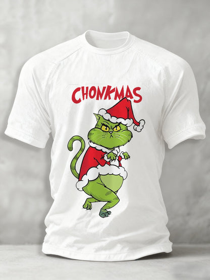 Men's Funny Christmas Grinch Cat Print Casual Tee