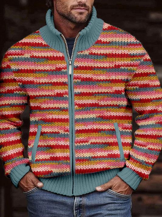 Men's Vintage Contrast Color Cozy Knit Cardigan