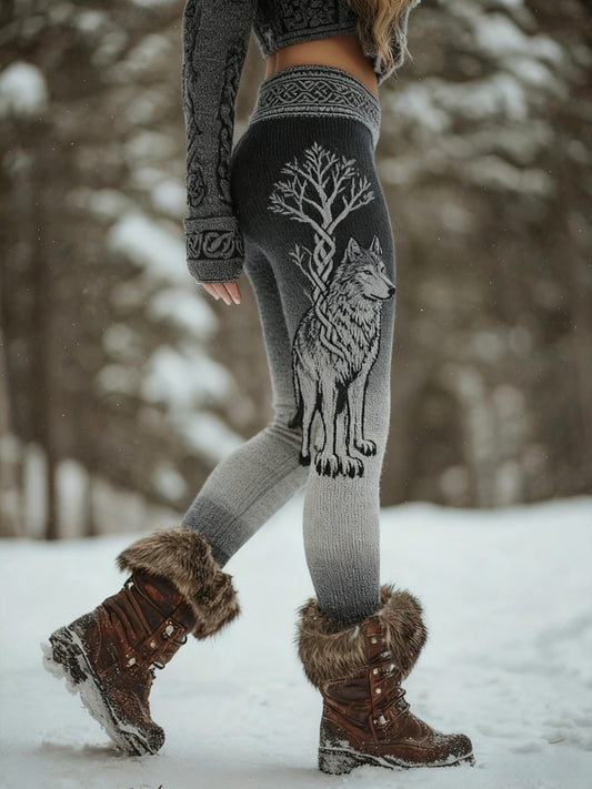 Women's Viking Wolf Celtic Knot Tree Of Life Gradient Sports Stretch Leggings