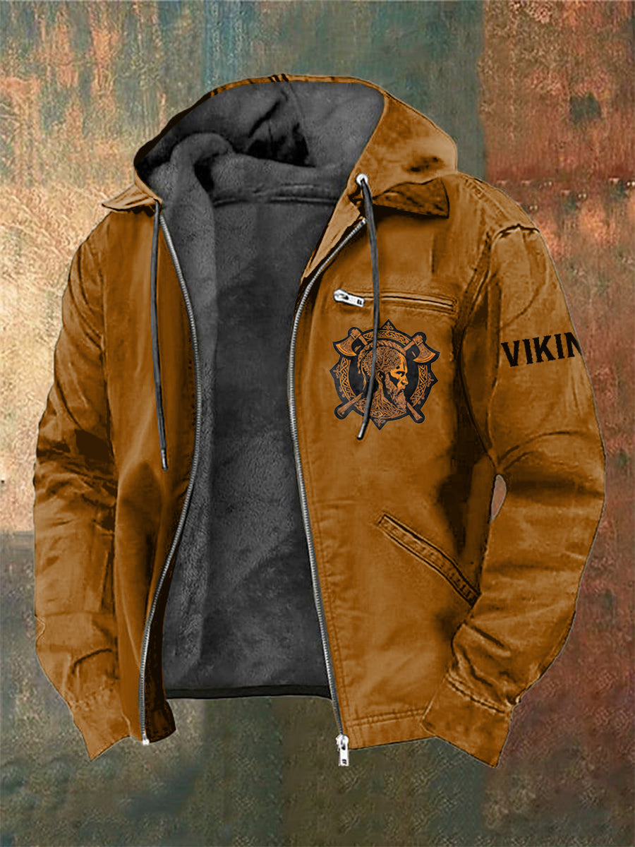 Men's Viking Warrior Printed Long Sleeved Hooded Jacket