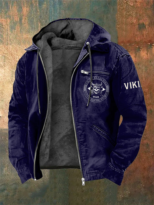 Men's Viking Warrior Skull Printed Long Sleeved Hooded Jacket