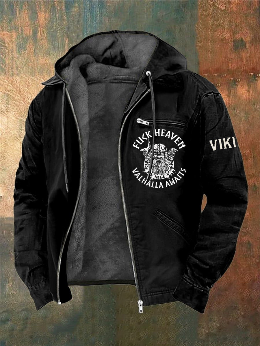 Men's Viking Warrior Printed Long Sleeved Hooded Jacket