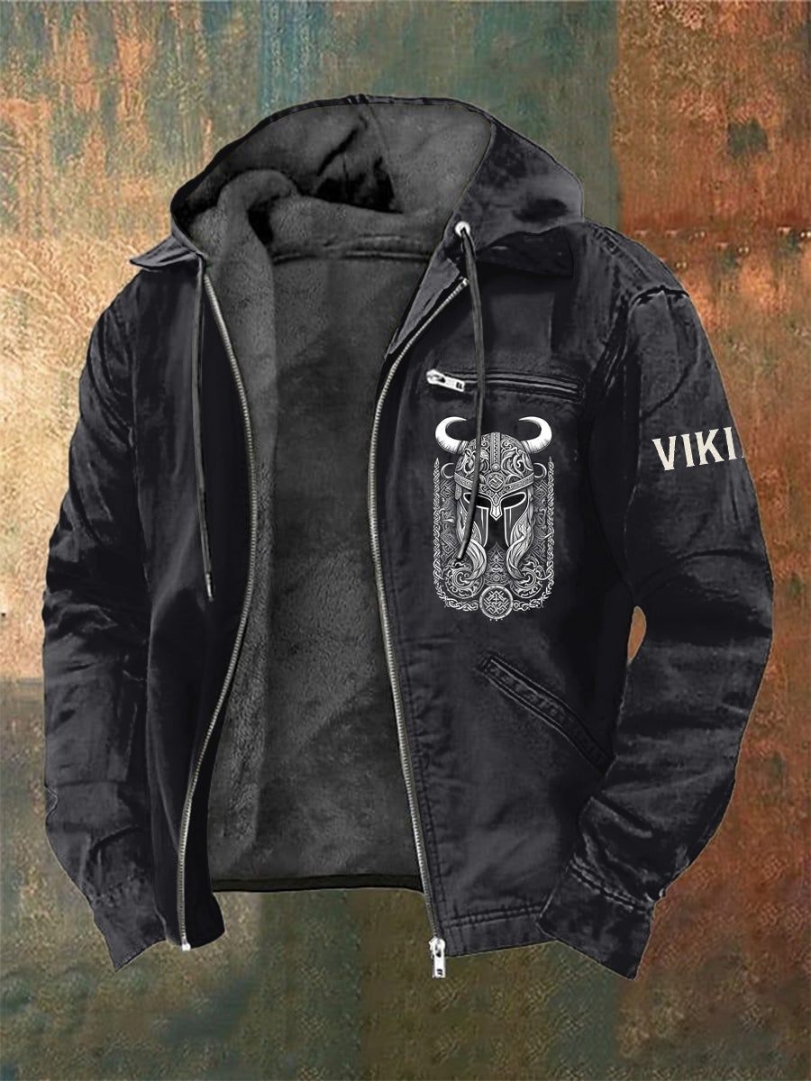 Men's Viking Warrior Printed Long Sleeved Hooded Jacket