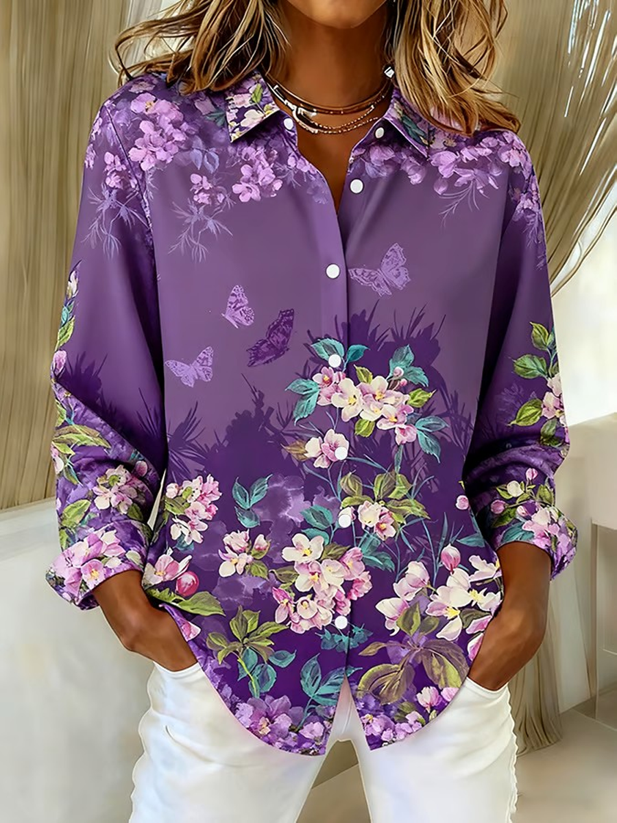 Women's Casual Purple Art Loose Autumn And Winter Thickened Shirt