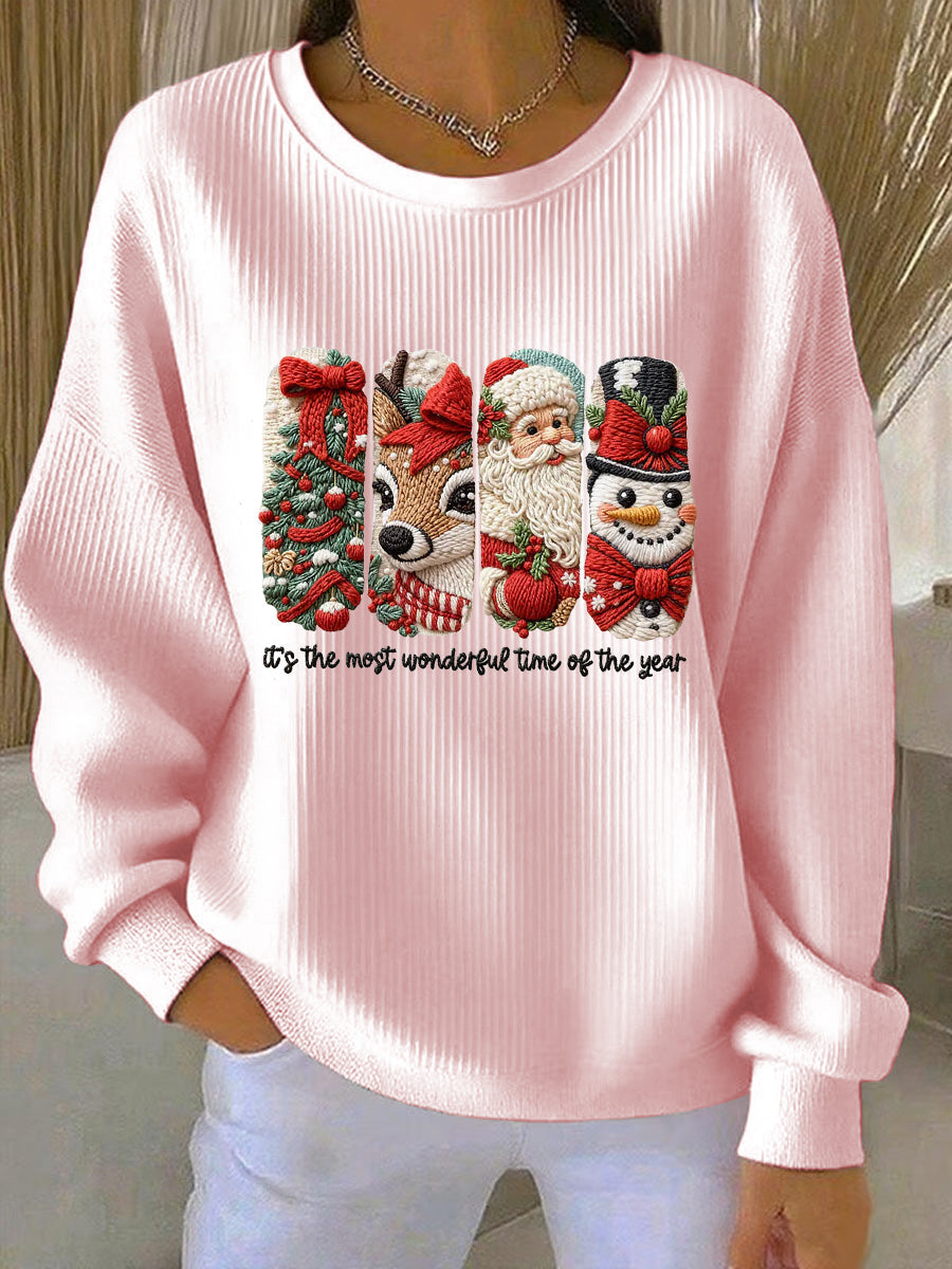 Women's Merry Christmas  Art Ribbed Round-Neck Sweatshirt