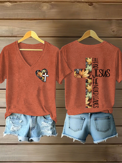 Women's Fall For Jesus, He Never Leaves Cross Short Sleeve T-Shirt