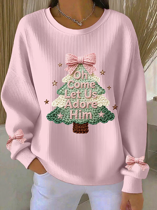 Women's Merry Christmas Ribbed Round-Neck Sweatshirt