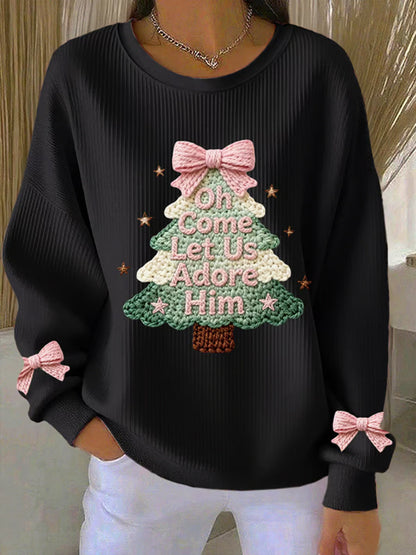 Women's Merry Christmas Ribbed Round-Neck Sweatshirt