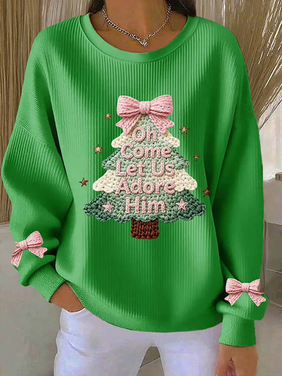 Women's Merry Christmas Ribbed Round-Neck Sweatshirt