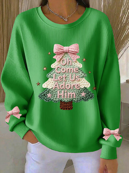 Women's Merry Christmas Ribbed Round-Neck Sweatshirt