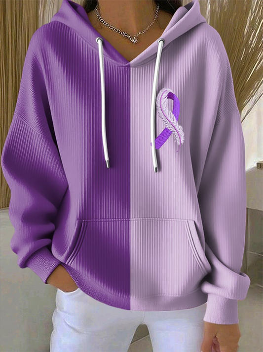 Women's Casual Purple Hummingbird Textured Hoodie