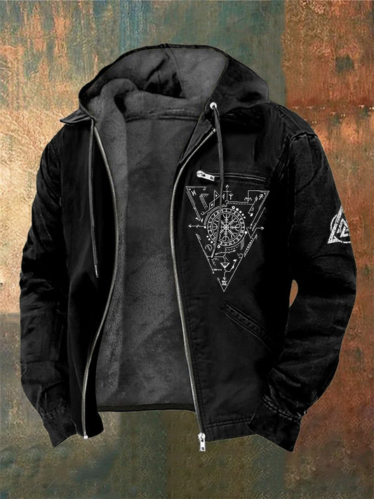 Men's Viking Triangle Printed Long Sleeved Hooded Jacket