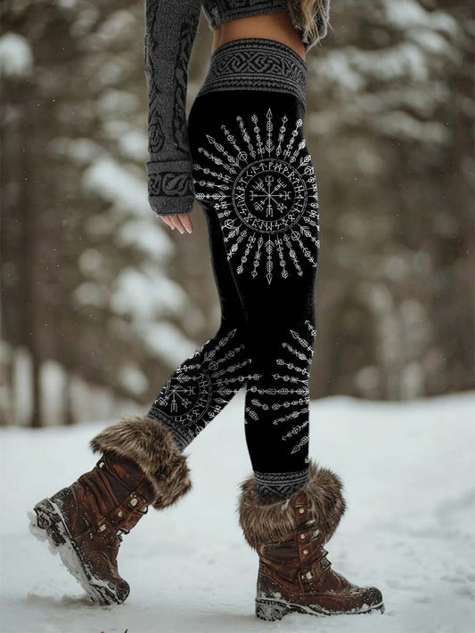 Women's Retro Viking Celtic Knot Valkyrie Rune Sports Stretch Leggings