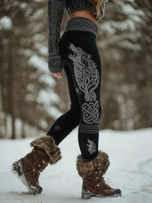Women's Viking Wolf Celtic Knot Tree Of Life Gradient Sports Stretch Leggings