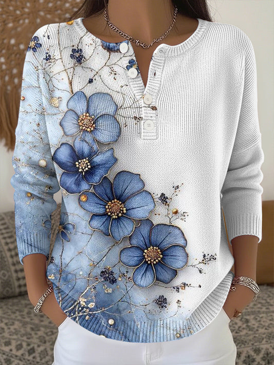 Women's Plants Flowers Print Knit Top