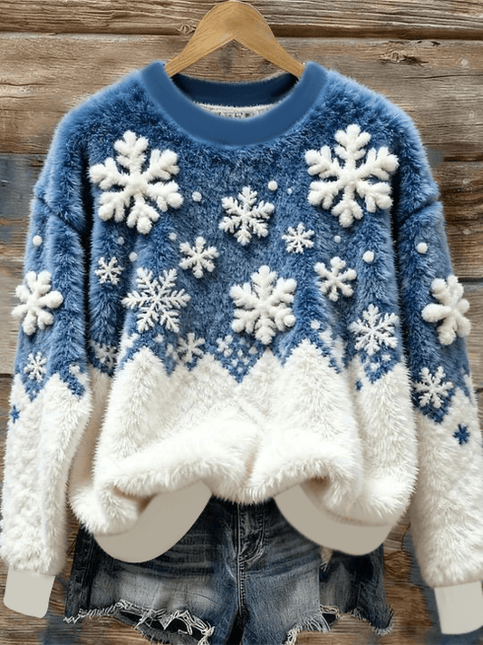 Women's Vintage Christmas Snowflake Printed Flannel Sweatshirt