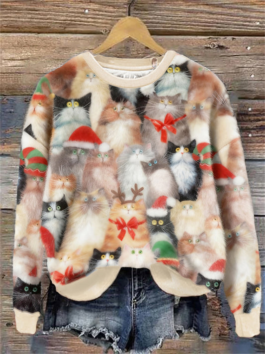 Women's Christmas Cats Art Flannel Hoodie