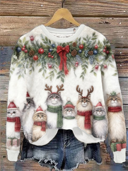 Women's Christmas Cats Art Flannel Hoodie