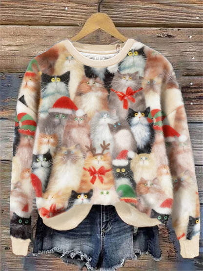 Women's Christmas Cats Art Flannel Hoodie
