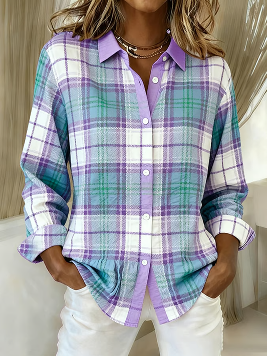 Women's Casual Purple Plaid Thickened Autumn And Winter Shirt