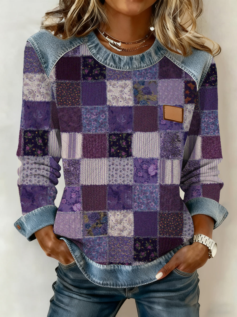 Women's Alzheimer's Awareness Purple Floral  Patchwork Hooded