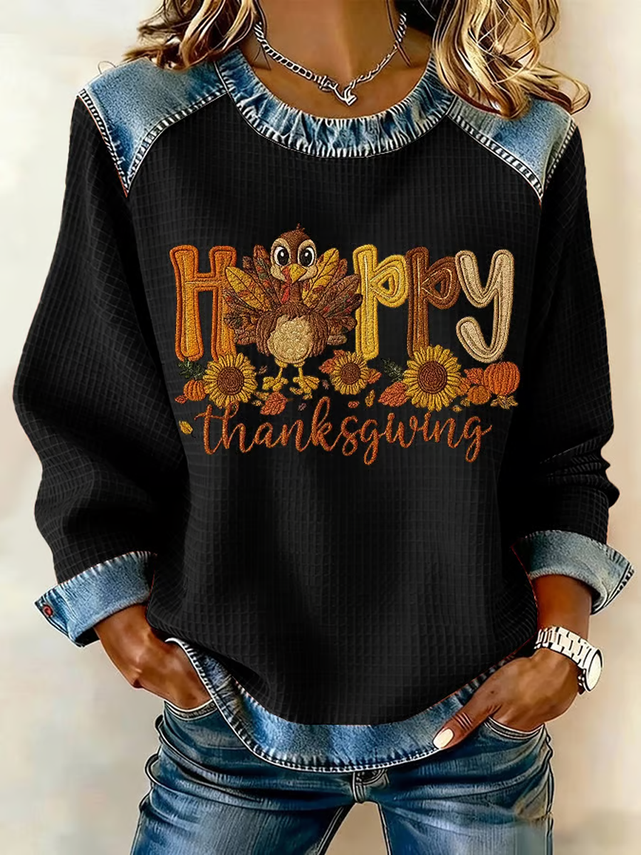 Women's Happy Thanksgiving Print Casual Sweatshirt