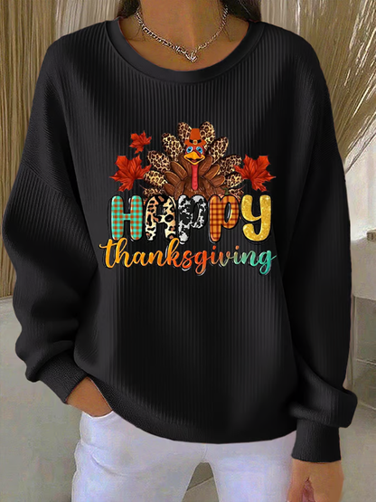 Women'S Happy Thanksgiving Print Sweatshirt