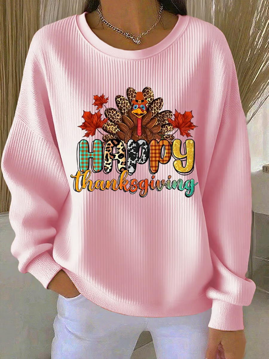 Women'S Happy Thanksgiving Print Sweatshirt