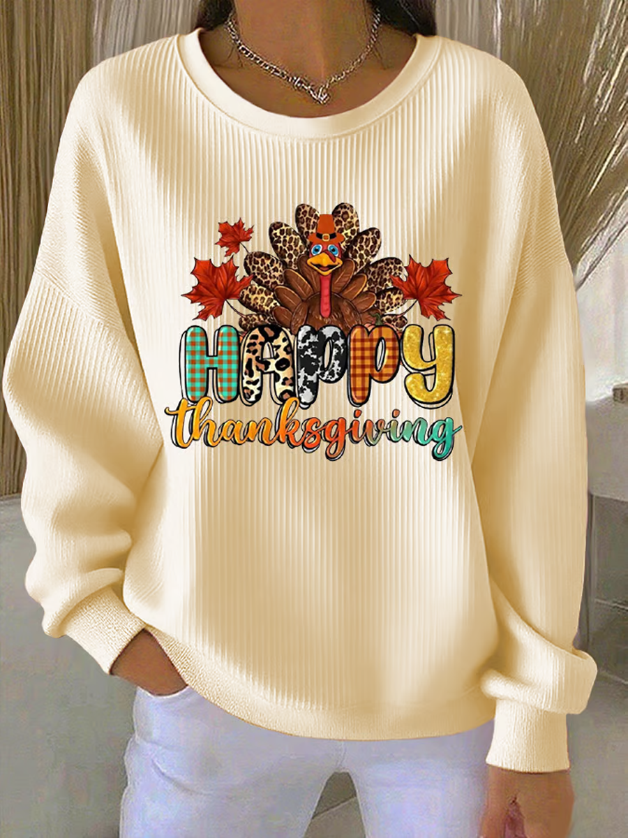 Women'S Happy Thanksgiving Print Sweatshirt