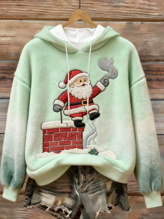 Women's Christmas Santa Claus Print Casual Flannel Hoodie