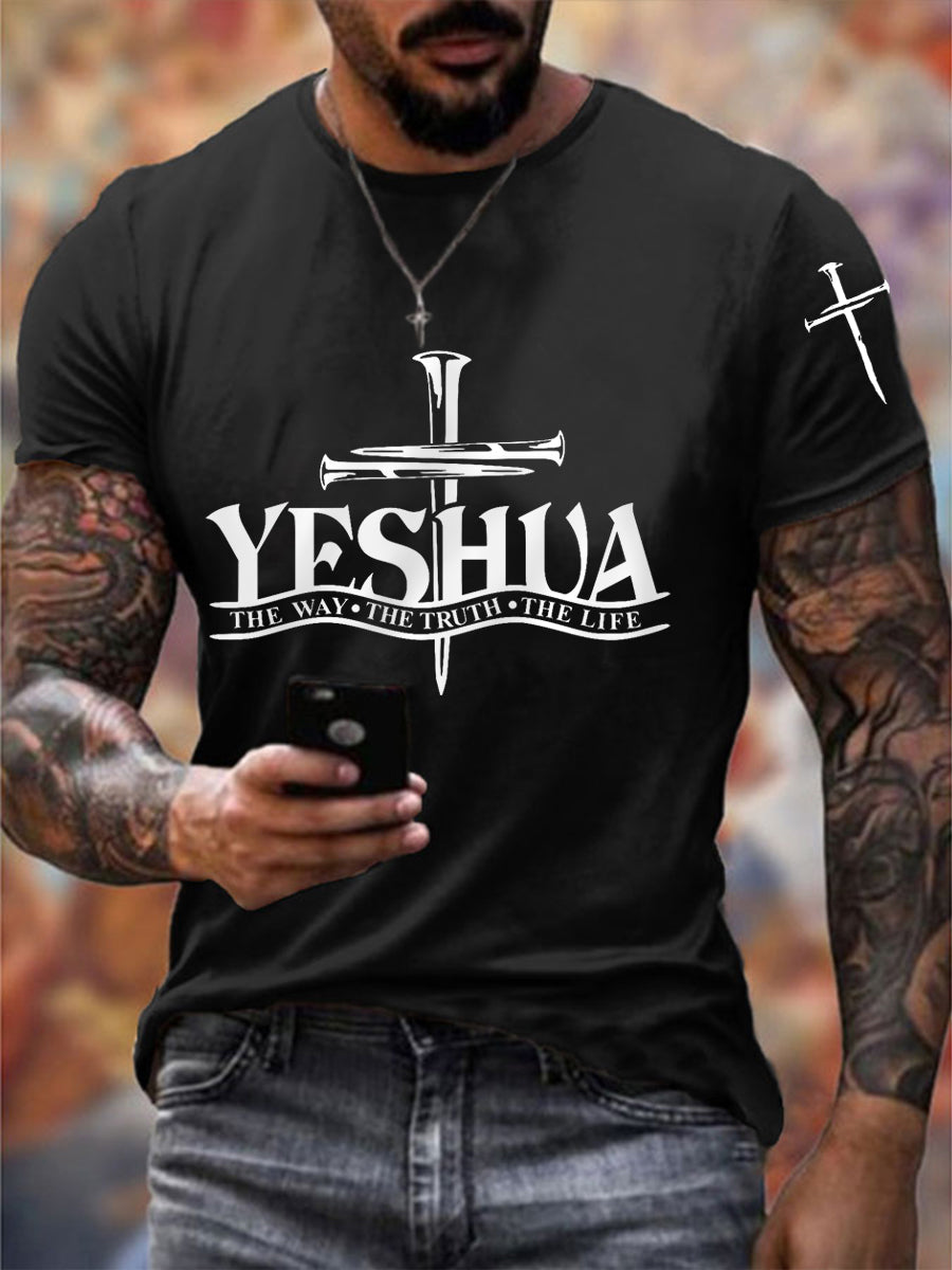 Men's Yeshua The Way The Truth The Life Cross Faith Casual Tee