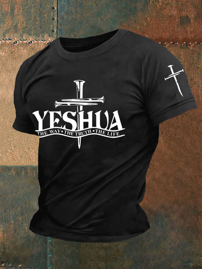 Men's Yeshua The Way The Truth The Life Cross Faith Casual Tee