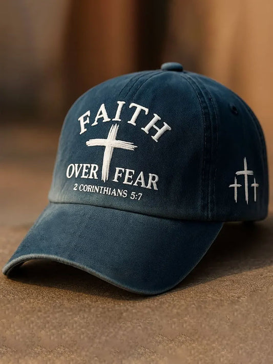 Unisex Faith Over Fear Cross Print Hat