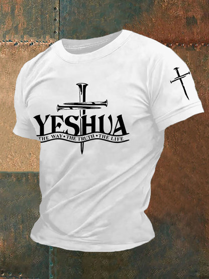Men's Yeshua The Way The Truth The Life Cross Faith Casual Tee