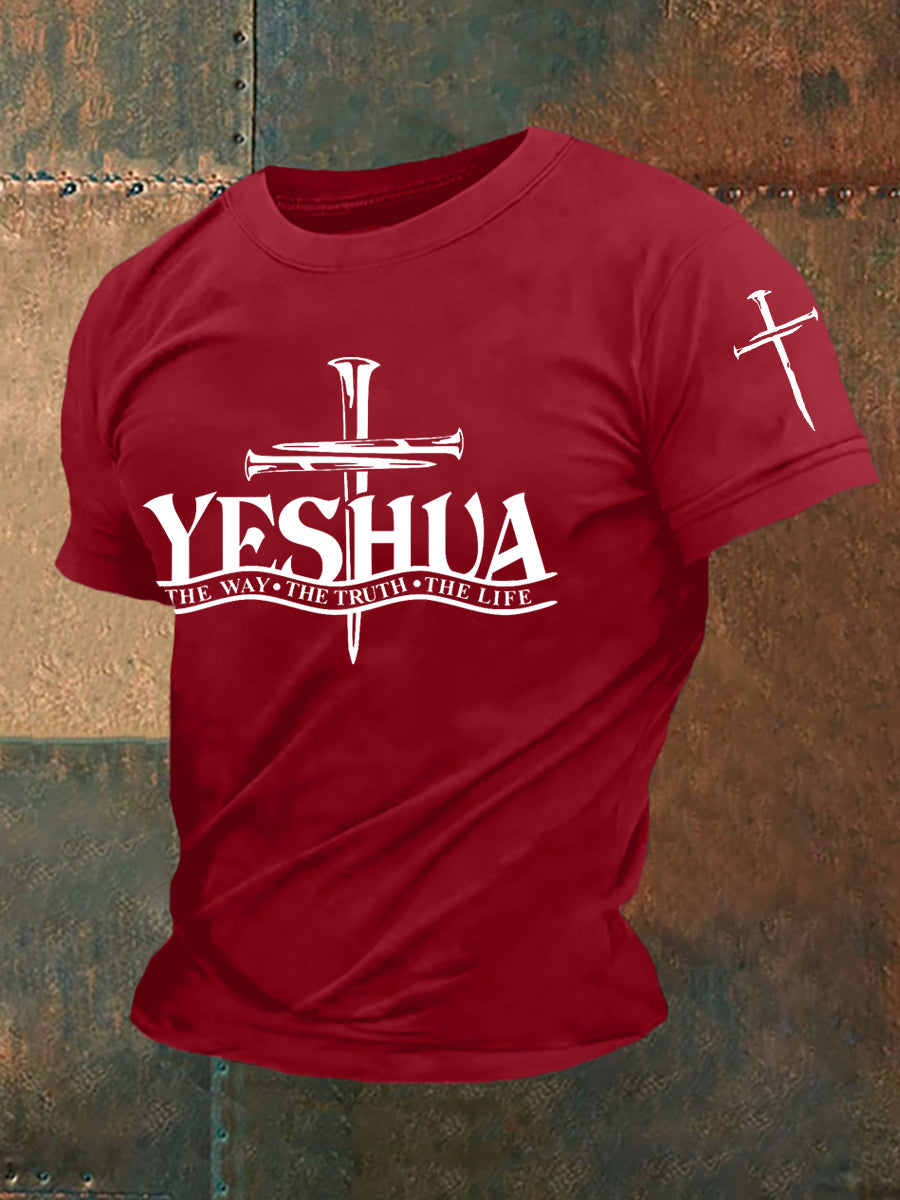 Men's Yeshua The Way The Truth The Life Cross Faith Casual Tee