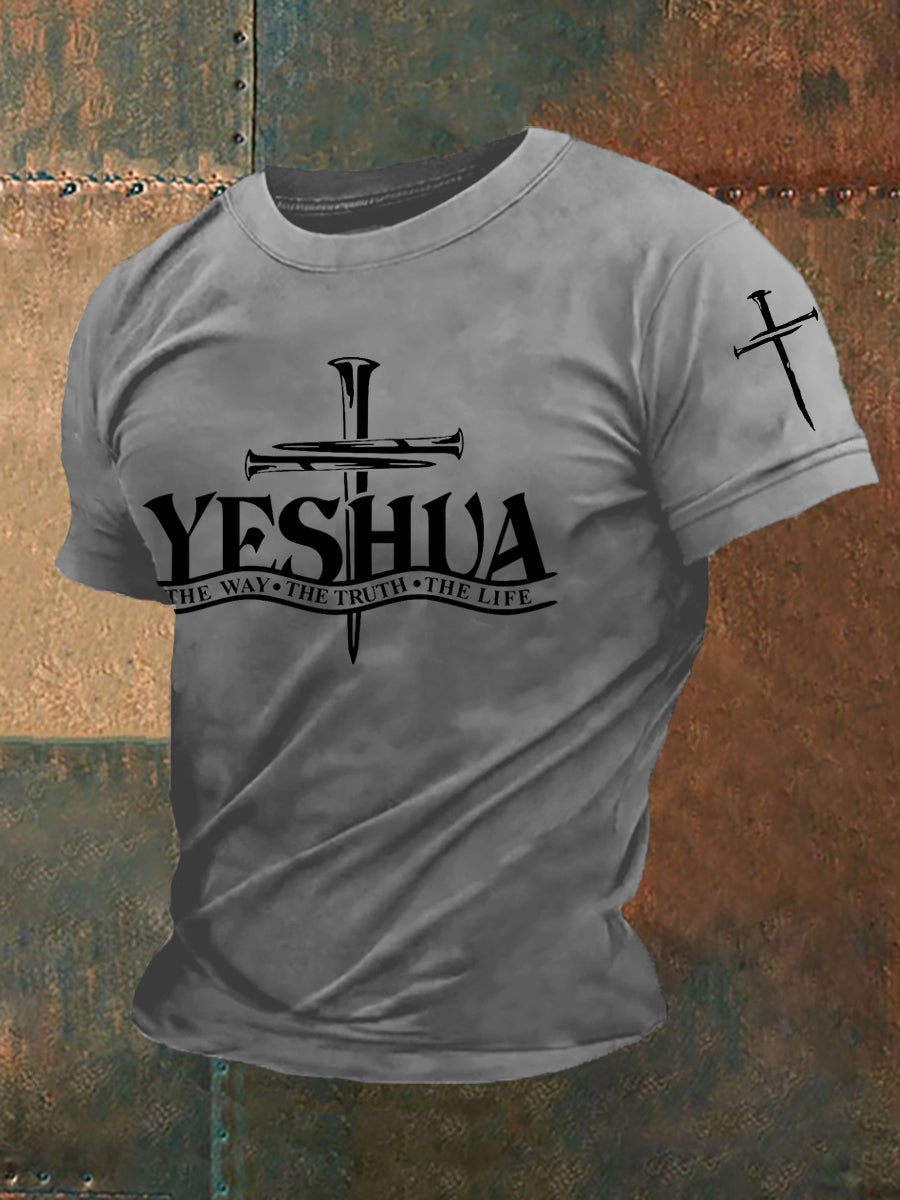 Men's Yeshua The Way The Truth The Life Cross Faith Casual Tee