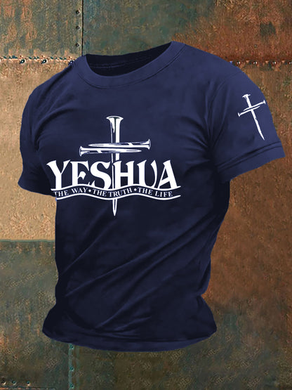 Men's Yeshua The Way The Truth The Life Cross Faith Casual Tee