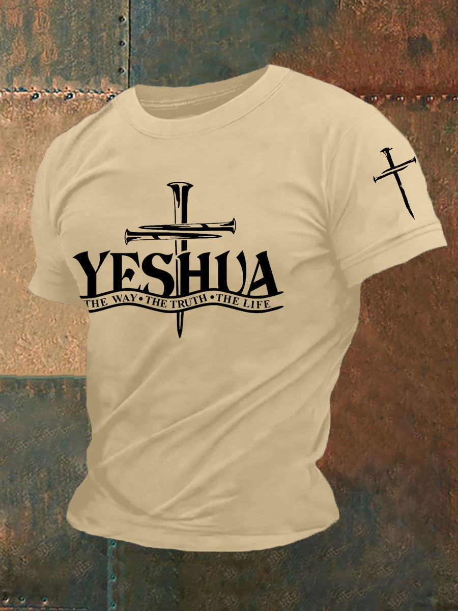 Men's Yeshua The Way The Truth The Life Cross Faith Casual Tee