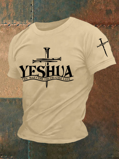 Men's Yeshua The Way The Truth The Life Cross Faith Casual Tee