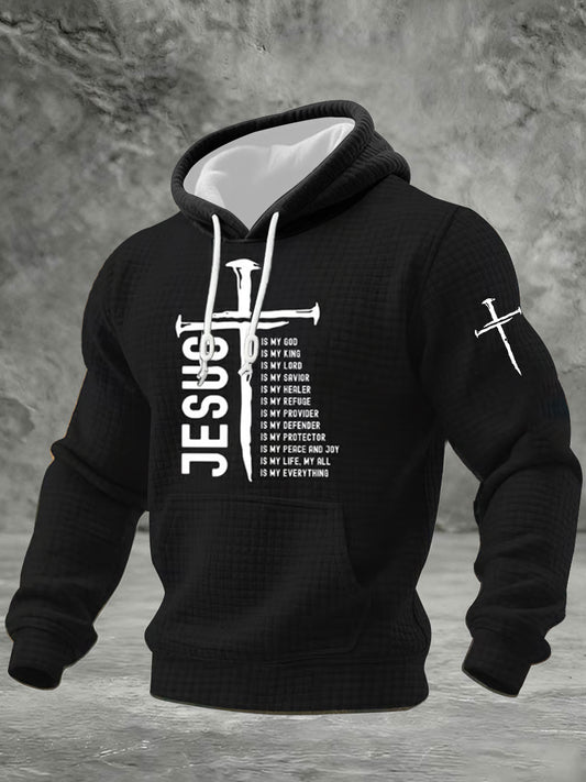 Men's Jesus Cross Checkered Cotton Hoodie