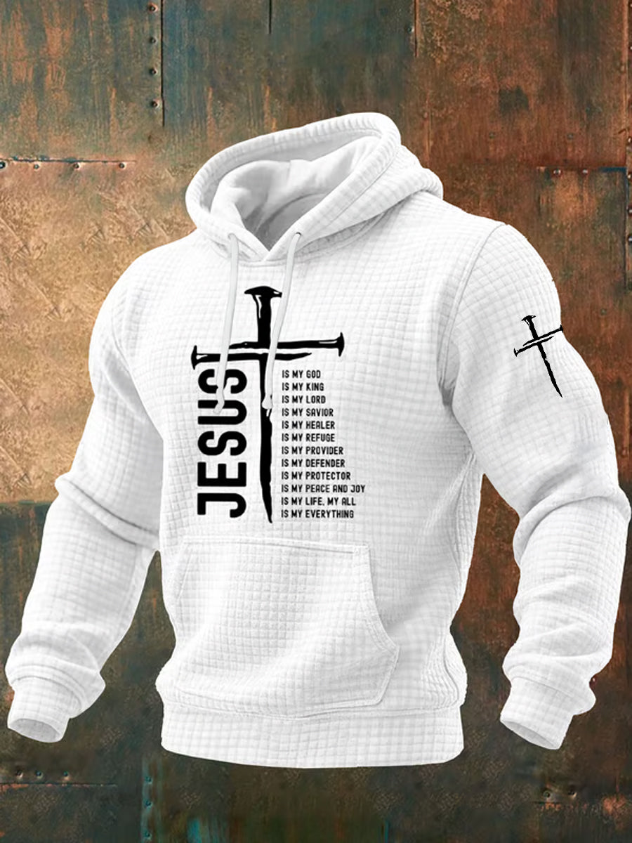 Men's Jesus Cross Checkered Cotton Hoodie