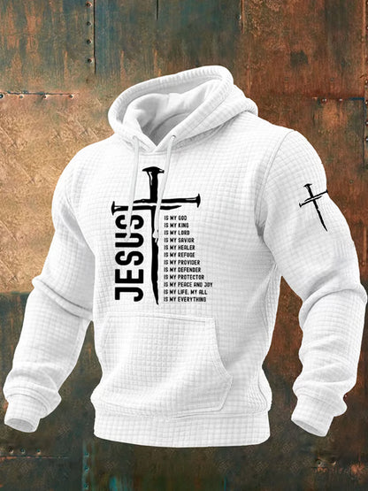 Men's Jesus Cross Checkered Cotton Hoodie