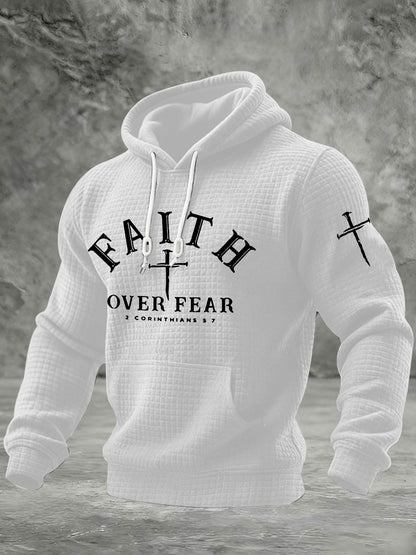 Men's Faith Over Fear Cross Checkered Cotton Hoodie