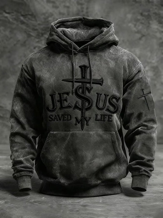 Men's JESUS SAVED MY LIFE Print Casual Hoodie